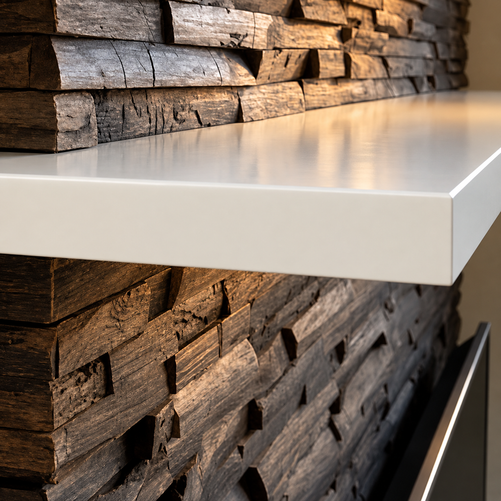 Maatwerk tv-meubel met karaktervolle houten wand